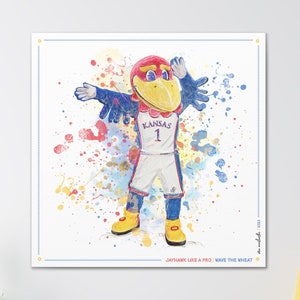 Jayhawk like a Pro | Wave the Wheat | KU Splatter Paint Art | Kansas Gift | Canvas Print | No Frame Needed | Graduation Gift