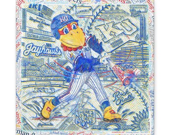 KU Baseball Jayhawk Art: Kansas University Hoglund Ballpark Home Run Jay Canvas Print Gift