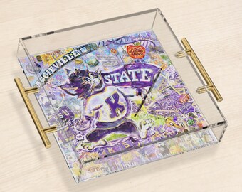 Kansas State Willie the Wildcat Acrylic Tray: Double-Sided K-State Art, KSU Graduation Gift