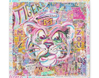 MU Vintage Mizzou Tiger Art: Faurot Field Missouri Canvas Print | Preppy Color Palette