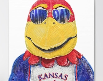 KU Jayhawk Game Day Art: University of Kansas Sunglasses Canvas Print Gift