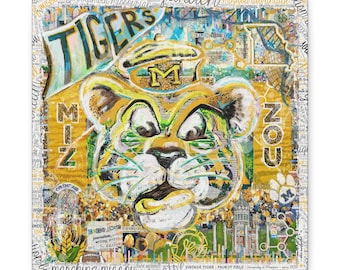 MU Vintage Mizzou Truman Tiger Art: Faurot Field Missouri Canvas Print
