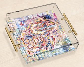 Kansas Jayhawk Acrylic Tray, Double-Sided Inserts, Personalized Alumni Gift