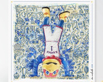 KU Jayhawk Fun-Loving Art: University of Kansas Handstand Sketches Canvas Print Gift