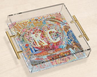 Kansas City Heart Acrylic Tray: Double Sided Art - Chiefs Decor