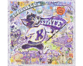 Kansas State 1951 Willie the Wildcat Art, Bill Snyder Family Stadium Canvas Print Gift