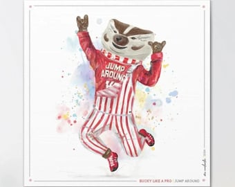 UW Bucky Badger "Jump Around" Art: Wisconsin Madison Canvas Print
