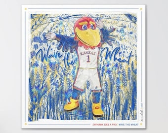 KU Jayhawk Wave the Wheat Art: University of Kansas Sketches Canvas Print Gift