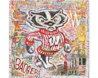 Arte del campus UW Bucky Badger: Impresión en lienzo del campamento Randall de Wisconsin