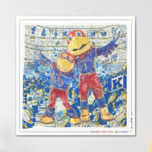 KU Jayhawks Welcoming Art: Kansas Big Jay and Baby Jay Sketches Canvas Print