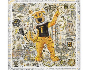 MU Mizzou Truman Tiger Tail Spin Line Art: University of Missouri Canvas Print