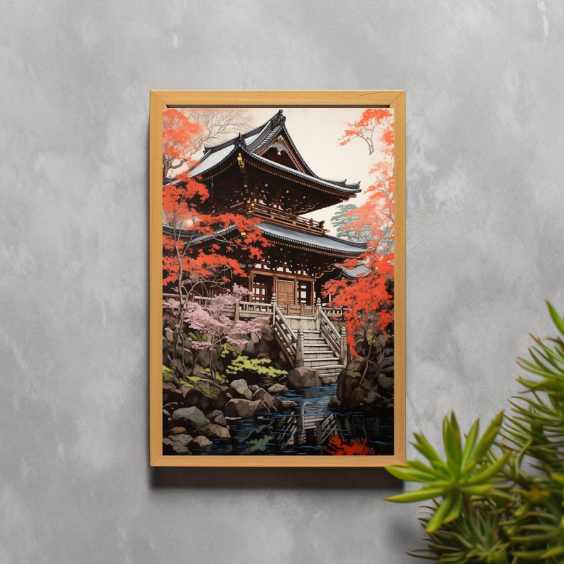 Japanese Temple Digital Print, Samurai Japanese Temple Poster Download, Digital Download. image 1