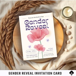 Tarjeta de invitación para revelar el género / Tarjeta digital / Imprimible / Descarga instantánea / Celebración / Invitación a fiesta / Tarjeta editable / Plantilla de Canva