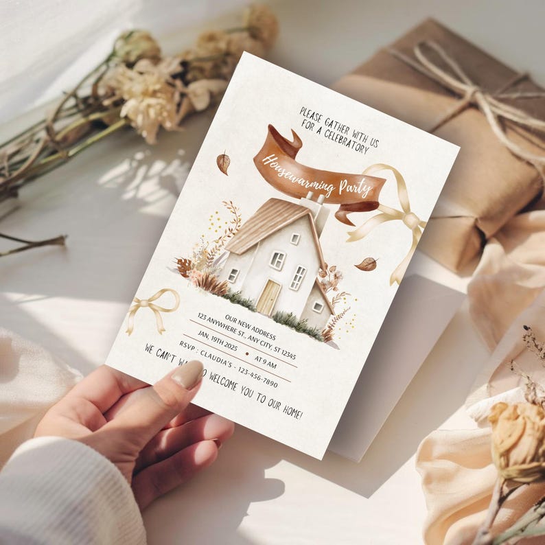 Rustic Housewarming Invitation Card, Editable Canva Template (digital ...
