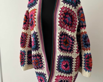 Granny square coat, Coat of many colors, Afghan Cardigan, Hand knit afghan coat, Granny square cardigan, Crochet cardigan