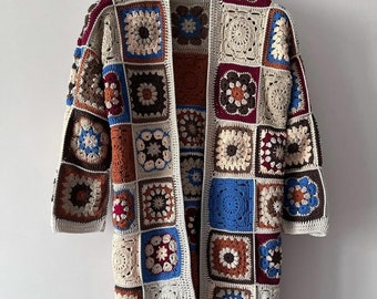 Granny square coat, Coat of many colors,Afghan Cardigan, Hand knit afghan coat, Granny square cardigan