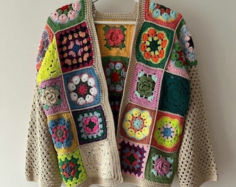 Granny square coat, Coat of many colors, Afghan Cardigan, Hand knit afghan coat, Granny square cardigan, Crochet cardigan