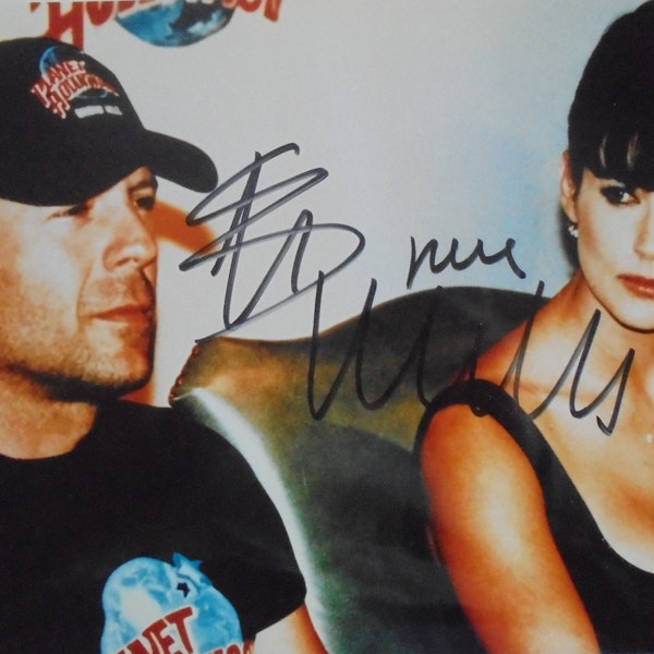 Bruce Willis original Autogramm " Planet Hollywood " Motiv Großfoto 20x30 mit Demi Moore