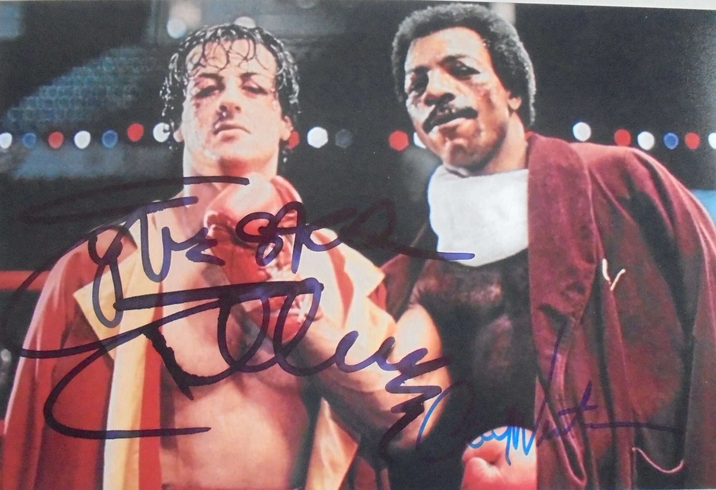 Sylvester Stallone & Carl Weathers original autograph "ROCKY" motif large photo 20x30