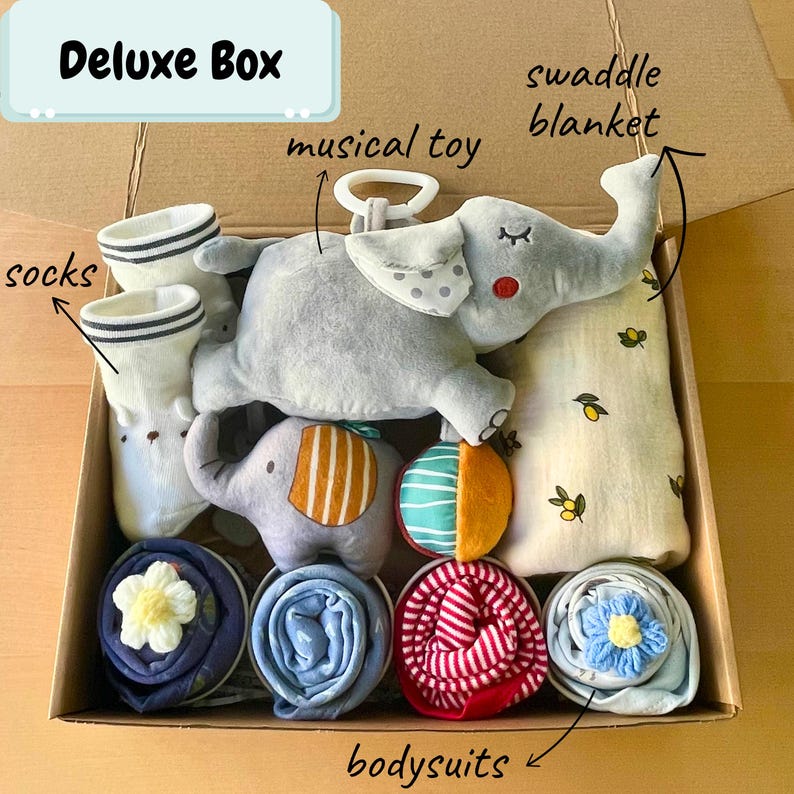 New Baby Gender Neutral Boy Girl Gift Box 100% Cotton Onesie Toy ...