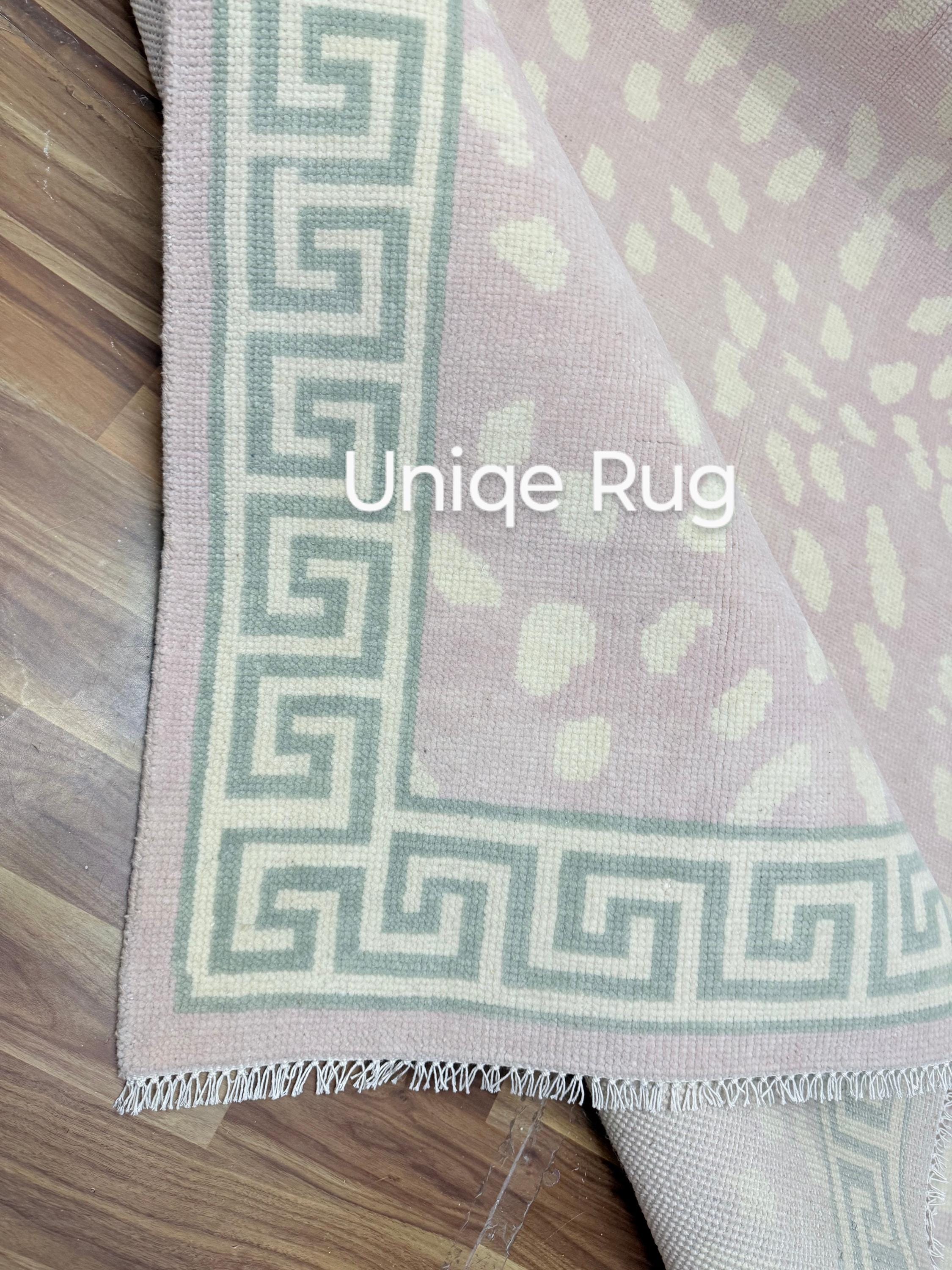Ivory Pink Hand Knotted Oushak Rug, Modern Pink Hand Knotted Rug, Hand Knotted Wool Rug, 9x12 Traditional Hand knotted Wool Rug Vintage Rug