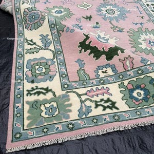9x12 Light Pink green Multi Size Contemporary Oushak Rug Soft Pink Accent 6x9, 8x10, 9x12, 10x14 12x15 Rug Oversize Luxury Hand made Rug