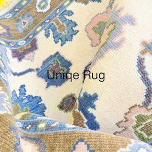 Hand-Tufted Wool Rug - Modern Oushak Pastel Floral Design in Ivory, Blue & Sage -  Soft Area Rug for Living Room and Bedroom.