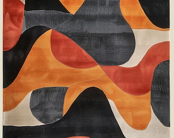 Abstract Orange Black Hand Tufted Wool Rug Modern Artistic Geometric Area Carpet Home Decor