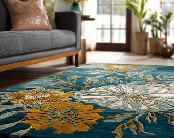 Modern  Hand-Tufted Scalloped Border Wool Rug – Elegant Taupe & Cream Earth Tone Area Rug for Luxury Living Room, Bedroom Minimalist Home.