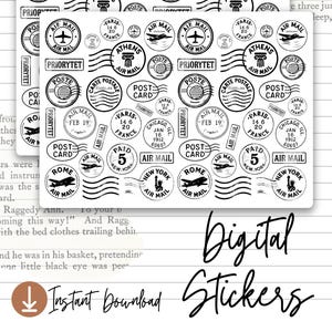 Vintage Postal Stamp Digital Stickers - A4 Printable Air Mail & Postmark Ephemera | PDF, PNG, JPG, Studio3