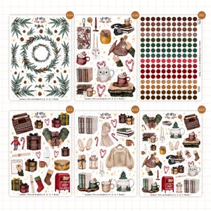 Folha de adesivos de inverno aconchegante |  Adesivos para Bullet Journal | Etiquetas Autocolantes para Bujo | Inverno aconchegante | Adesivos fofos de Natal