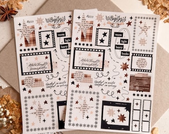 Dark Academia Collage-Stickerbogen – Vintage-Rahmen, Filmbordüren & Buchzitate für Bullet Journals