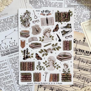 Vintage Book Sticker Sheet, Dark Academia Journal Stickers, Library Planner Stickers, Scrapbook Deco
