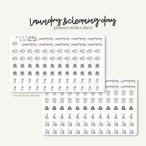 Blanchisserie et nettoyage - Mini autocollants d'icônes | Autocollants fonctionnels pour Hobo | Pack d'autocollants pour Bullet Journal | Feuille d'autocollants