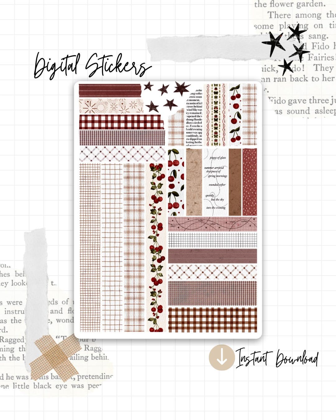 Cherry Washi Strips Printable – Vintage Cottagecore Journal Stickers ...