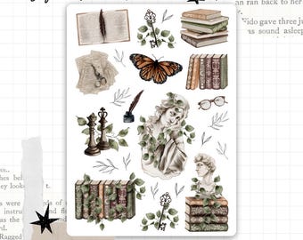 Academia Digital Stickers | Dark Academia Journaling Stickers | Hand Drawn Vintage Books, Statues | PNG & Studio3