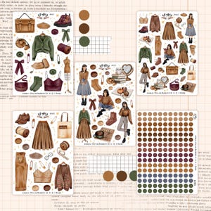 Ensemble de feuilles d’autocollants de tenue confortable | 5 Feuilles d’autocollants pour Bullet Journal | Étiquettes autocollantes pour Bujo | Académie de Lumière | Automne confortable | Bujo esthétique