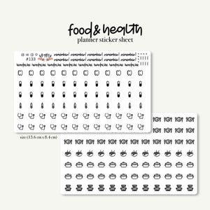 Alimentation et santé - Mini autocollants icônes | Autocollants fonctionnels pour Hobonichi | Étiquettes autocollantes pour Bujo | Lot d'autocollants | Autocollants de planificateur