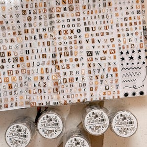 Alfabet PET-tape – mini vintage letters en cijfers voor journaling, collages en creatieve lay-outs | 53 mm x 5 m