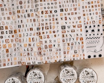 Cinta adhesiva de PET con letras del alfabeto: mini letras y números vintage para diarios, collages y diseños creativos | 53 mm x 5 m