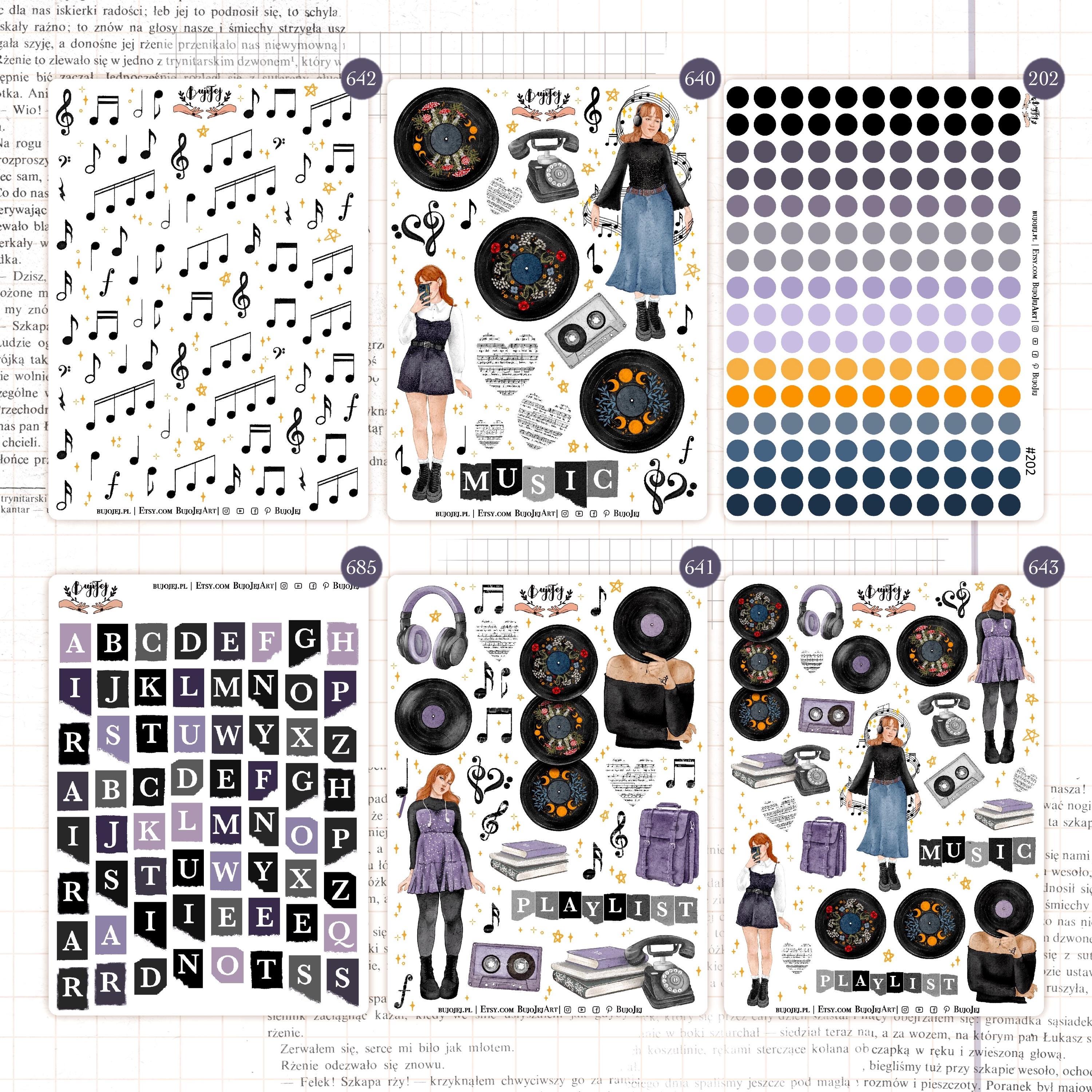 Music Sticker Sheet |  Stickers for Bullet Journal | Stickers Labels for Bujo | Music Lover | Playlist | Aesthetic Academy Stickers