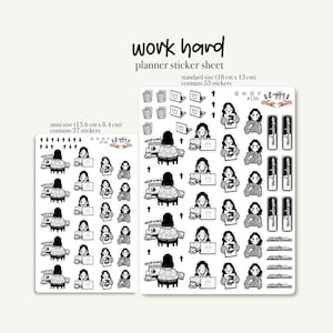 Emociones - Trabajo - Mini Iconos Stickers | Pegatinas funcionales para vagabundos | Paquete de pegatinas para Bullet Journal | Hoja de pegatinas | Computadora funcionando