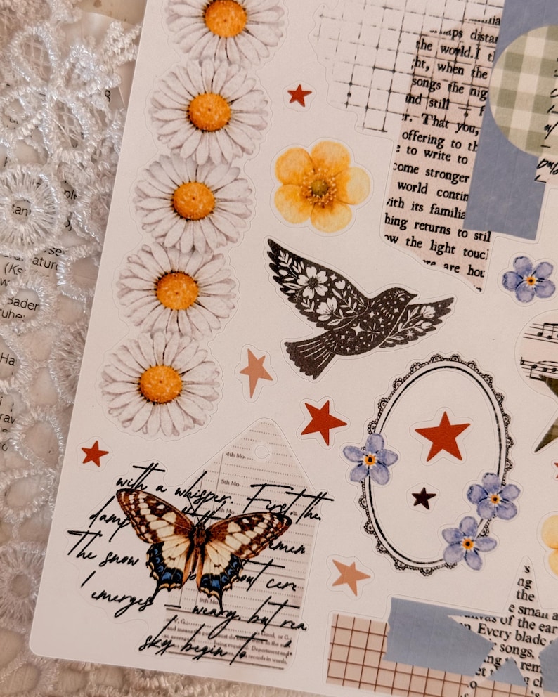 Garden Girl Collage Sticker Sheet | Daisy Birds Butterfly Vintage ...