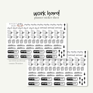 Trabajo - Mini iconos pegatinas | Pegatinas funcionales para vagabundos | Paquete de pegatinas para Bullet Journal | Hoja de pegatinas | Iconos de portátiles