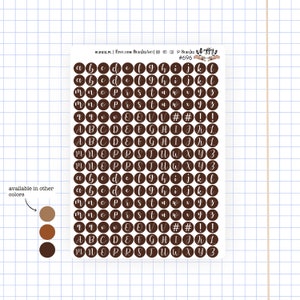 Hoja de pegatinas del alfabeto | 192 Pegatinas autoadhesivas para Bullet Journal | Etiquetas adhesivas para Bujo | Pegatina de letras | Etiqueta engomada del planificador