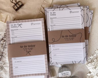To Do List Notepad, Handmade Tear Off Planner Pad, Daily Task Memo Pad, 25 Pages, 12x18 cm, Minimal Desk Planner, Journal Supply