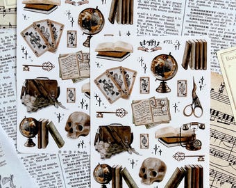 Dark Academia Sticker Sheet – Choose 1 of 6 Designs, Vintage Books, Classical Art & Ephemera Stickers for Journaling