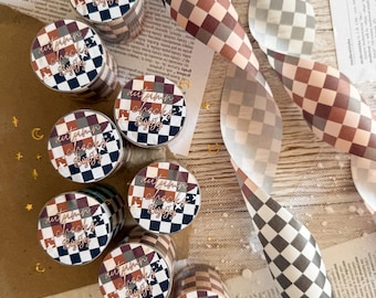 Cinta washi de cuadros otoñales: 50 mm x 5 m o 50 mm x 1,05 m (3 repeticiones) | Cinta ancha de cuadros con reverso de papel para diarios y scrapbooking