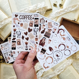 Set di mini adesivi per amanti del caffè | Foglio di 3 adesivi per Bullet Journal | Etichette adesive per Bujo | Caffetteria | Bujo estetico