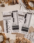 Black White Pattern Sticker Sheet, Dark Academia Washi Style Stickers, Graphic Vintage Journaling Strips Ephemera product logo